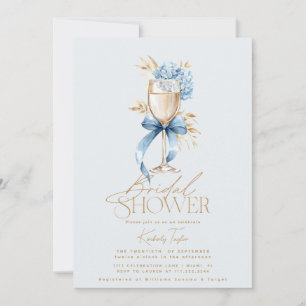 Elegant Blue Hydrangea Prosecco Bow Bridal Shower Invitation