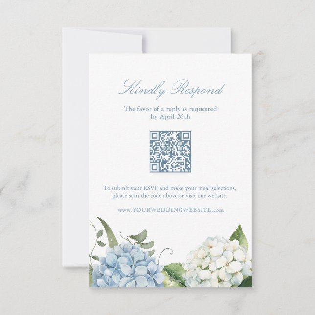 Elegant Blue Hydrangea QR Code Response Card (Front)
