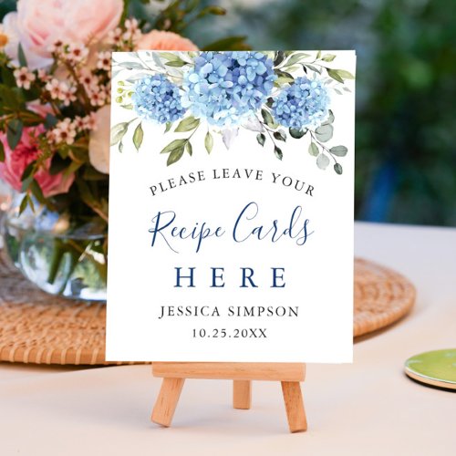 Elegant Blue Hydrangea Recipe Cards Bridal Shower Poster