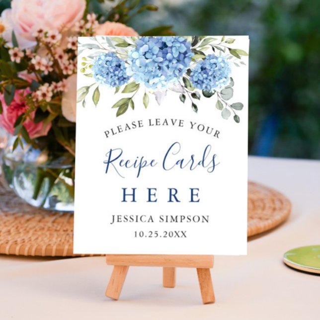 Elegant Blue Hydrangea Recipe Cards Bridal Shower Poster (Creator Uploaded)