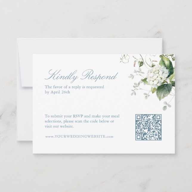Elegant Blue Hydrangea Response Card QR Code (Front)