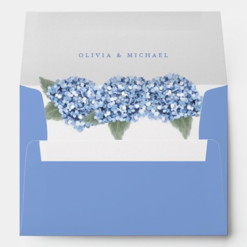 Elegant Blue Hydrangea Return Address on Back Flap Envelope