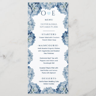 Elegant Blue Hydrangea Ribbon Wedding Menu