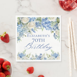 Elegant Blue Hydrangea Roses Garden Birthday Party Napkins