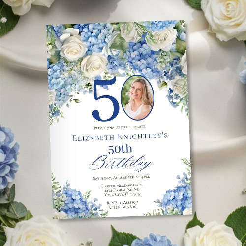 Elegant Blue Hydrangea Roses Photo Birthday Party