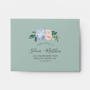 Elegant Blue Hydrangea Self-Addressed RSVP Envelope