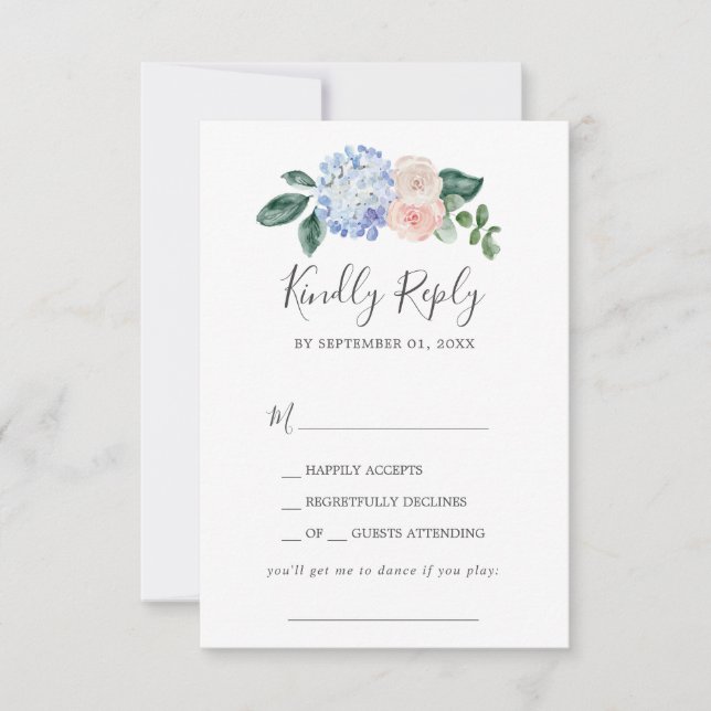 Elegant Blue Hydrangea Song Request RSVP Card (Front)
