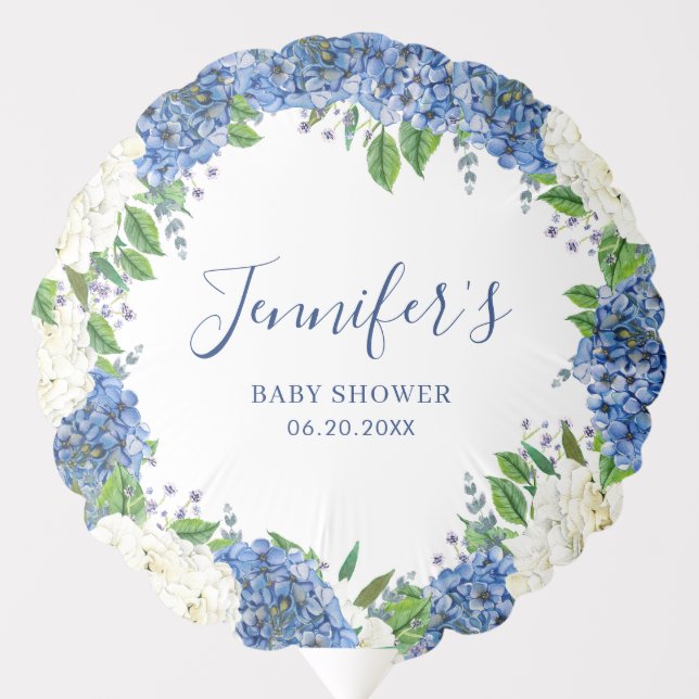 Elegant Blue Hydrangea Summer Spring Baby Shower Balloon (Front)