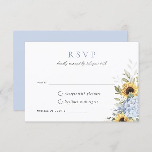 Elegant Blue Hydrangea Sunflowers Wedding RSVP Invitation