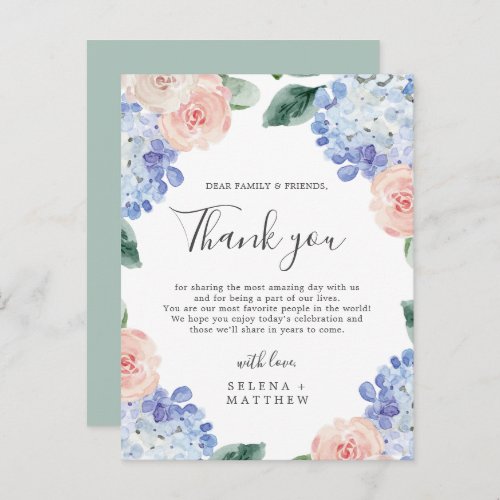 Elegant Blue Hydrangea Thank You Reception Card