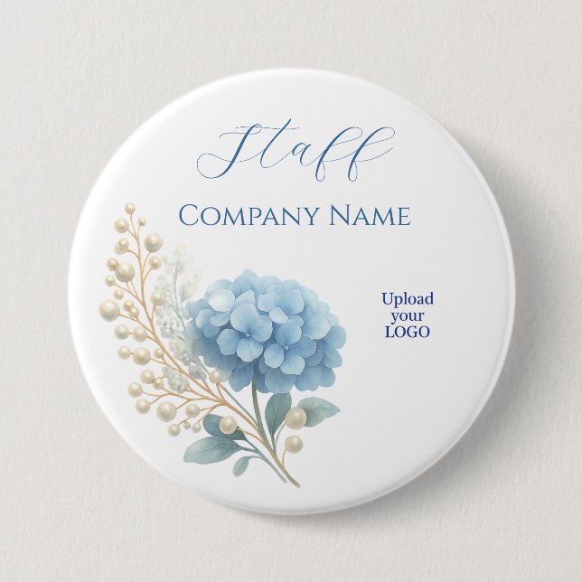 Elegant Blue Hydrangea Thank You Sticker Logo Button (Front)