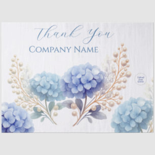 Elegant Blue Hydrangea Thank You Sticker Logo Tissue Paper