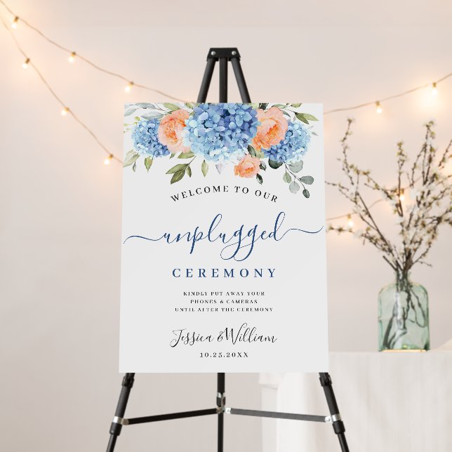 Elegant Blue Hydrangea Unplugged Wedding Ceremony Foam Board (In Situ (Stand))