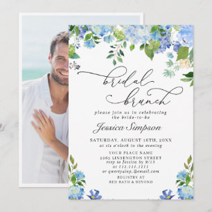 Elegant Blue Hydrangea Watercolor Bridal Brunch Invitation