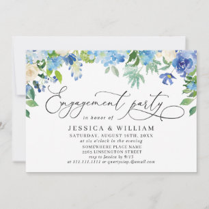 Elegant Blue Hydrangea Watercolor ENGAGEMENT PARTY Invitation