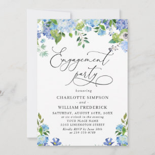 Elegant Blue Hydrangea Watercolor ENGAGEMENT PARTY Invitation