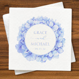 Elegant Blue Hydrangea Watercolor Floral Wedding Napkins