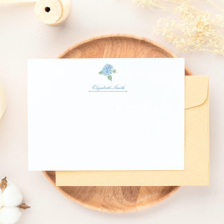 Elegant Blue Hydrangea Watercolor Personalized Note Card
