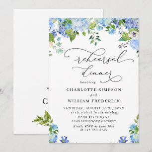 Elegant Blue Hydrangea Watercolor REHEARSAL DINNER Invitation