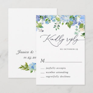 Elegant Blue Hydrangea Watercolor Wedding RSVP Card