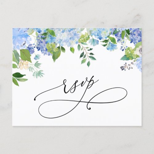 Elegant Blue Hydrangea Watercolor Wedding RSVP Postcard