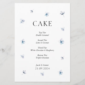 Elegant Blue Hydrangea Wedding Cake Sign Invitation