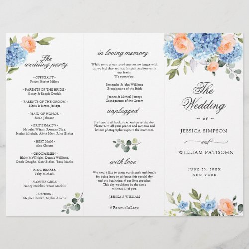 Elegant Blue Hydrangea Wedding Ceremony Program