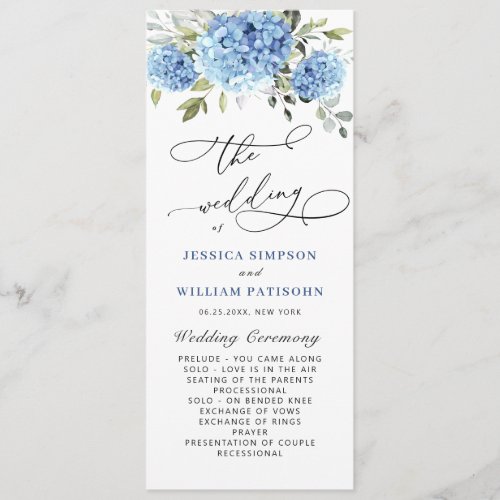 Elegant Blue Hydrangea Wedding Ceremony Program