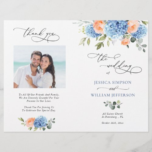 Elegant Blue Hydrangea Wedding Ceremony Program