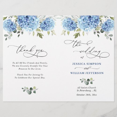 Elegant Blue Hydrangea Wedding Ceremony Program