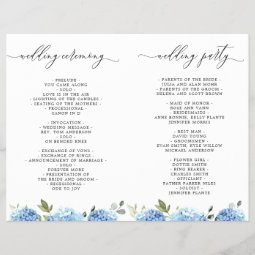 Elegant Blue Hydrangea Wedding Ceremony Program | Zazzle