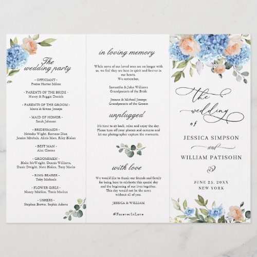 Elegant Blue Hydrangea Wedding Ceremony Program