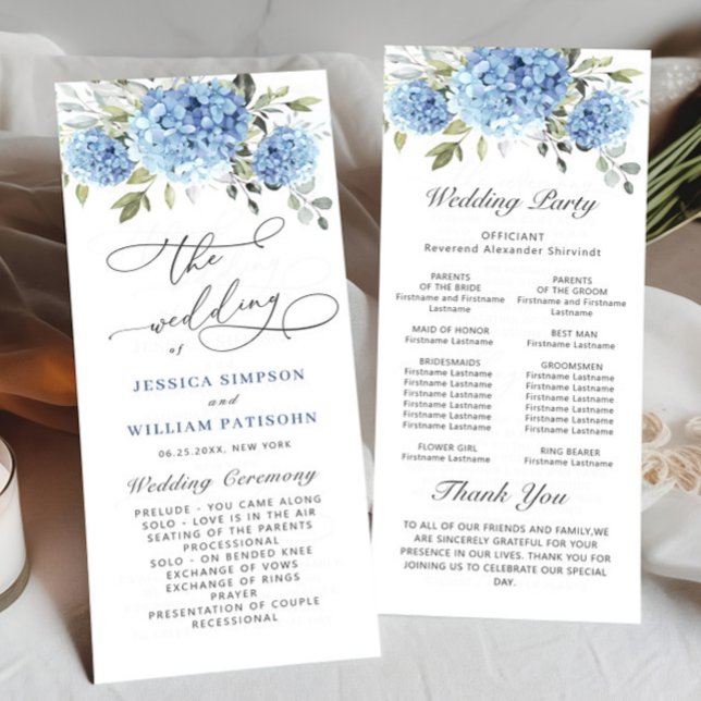 Elegant Blue Hydrangea Wedding Ceremony Program (Creator Uploaded)