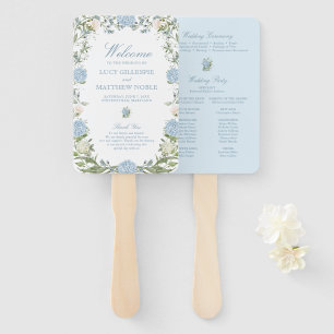 Elegant Blue Hydrangea Wedding Ceremony Program Hand Fan