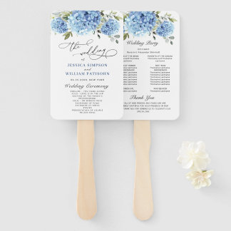 Elegant Blue Hydrangea Wedding Ceremony Program Hand Fan