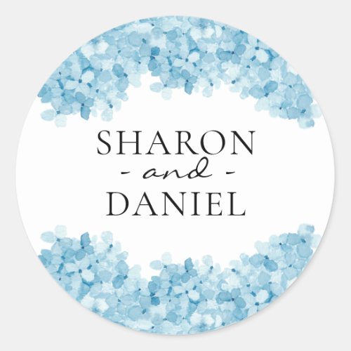 Elegant Blue Hydrangea Wedding  Classic Round Sticker