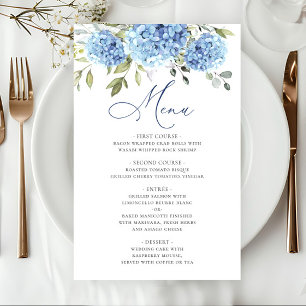 Elegant Blue Hydrangea Wedding Dinner Menu