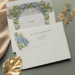 Elegant Blue Hydrangea Wedding Envelope<br><div class="desc">This beautifully designed wedding envelope features an exterior adorned with a delicate bouquet of blue hydrangeas, ivory blooms, and lush green foliage on a soft cream background. The elegant script adds a personal touch, making it a refined choice for your wedding correspondence. The envelope seamlessly coordinates with the Blue Hydrangea...</div>