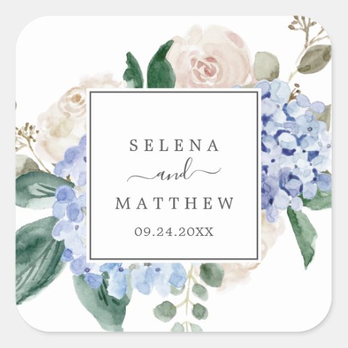Elegant Blue Hydrangea Wedding Envelope Seals