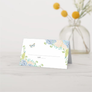 Elegant Blue Hydrangea Wedding Folded Place Card