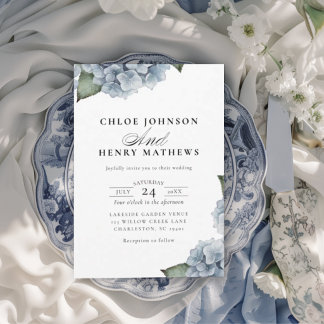 Elegant Blue Hydrangea Wedding Invitation