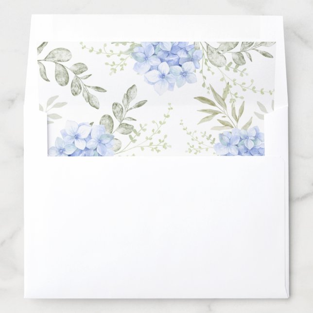 Elegant Blue Hydrangea Wedding Invitation Envelope Liner (In Envelope)