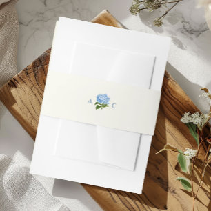 Elegant Blue Hydrangea Wedding Monogram Invitation Belly Band