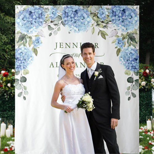 Elegant Blue Hydrangea Wedding Photo Backdrop
