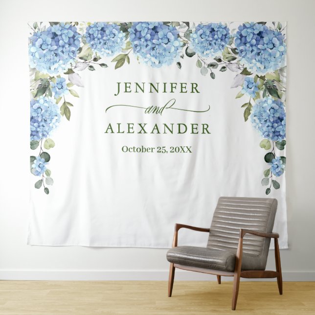 Elegant Blue Hydrangea Wedding Photo Backdrop (In Situ (Horizontal))
