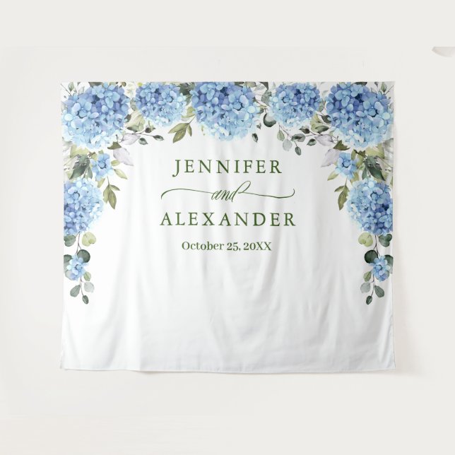 Elegant Blue Hydrangea Wedding Photo Backdrop (Front (Horizontal))