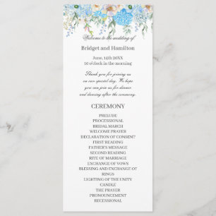 Elegant Blue Hydrangea Wedding Program