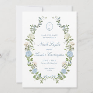 Elegant Blue Hydrangea Wedding Save the Date