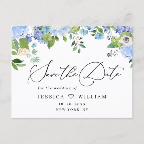 Elegant Blue Hydrangea Wedding Save the Date OR Postcard