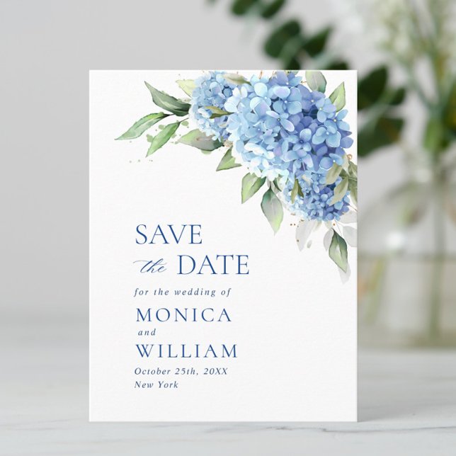 Elegant Blue Hydrangea Wedding Save the Date Postcard (Creator Uploaded)